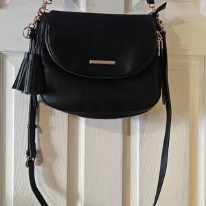 Poppy & Peonies Black Crossbody Bag with Tassel